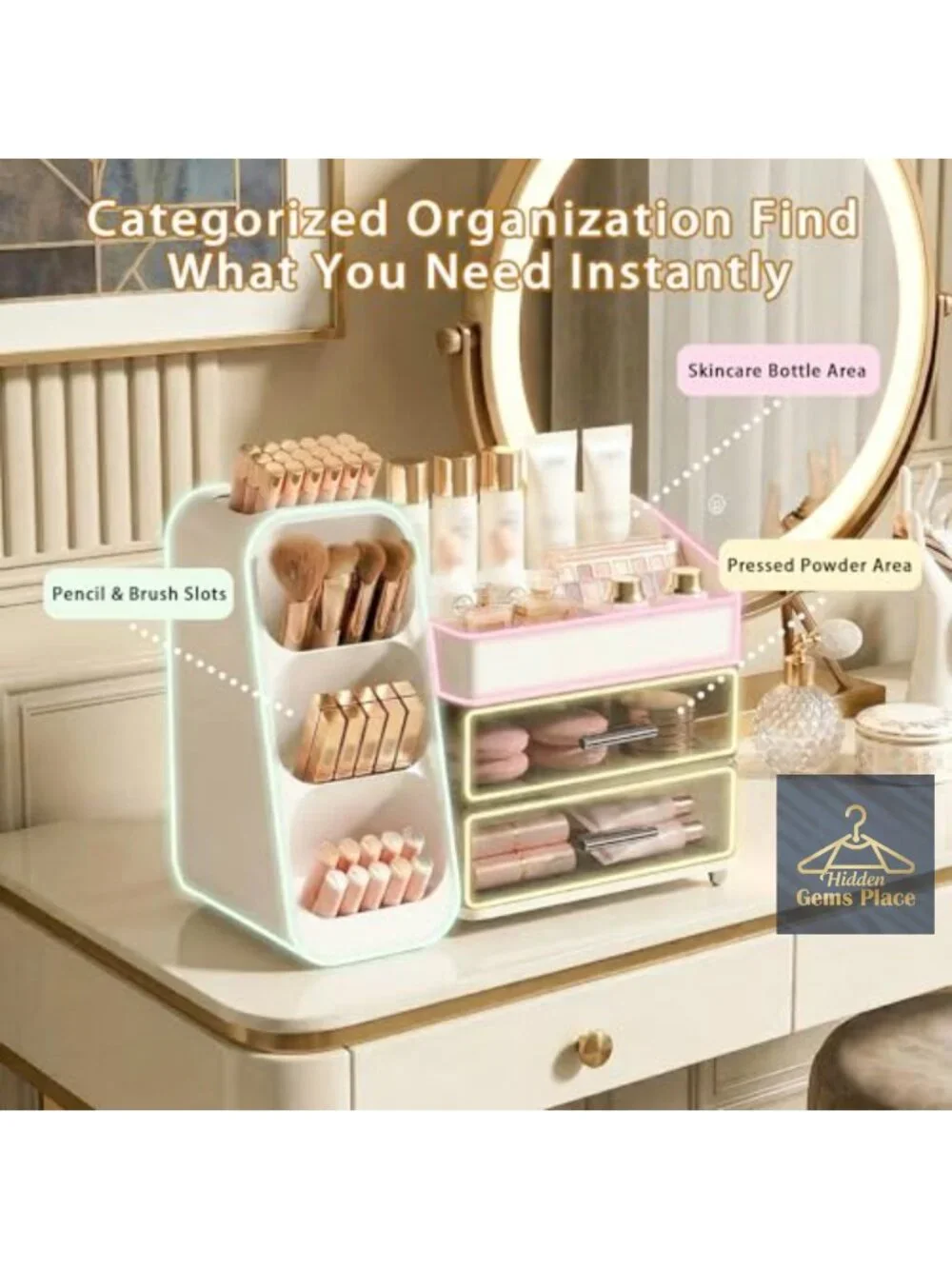 Large Capacity Makeup Organizer Countertop with Brush Holder Acrylic Vanity